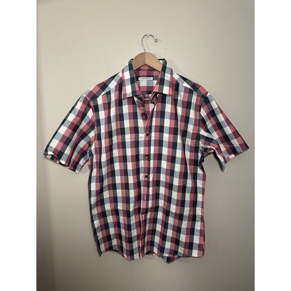 Paco Rabanne Slim Fit Shirt Short Sleeve‎ Men Plaid Button Up Size 105 Large - Picture 2 of 4